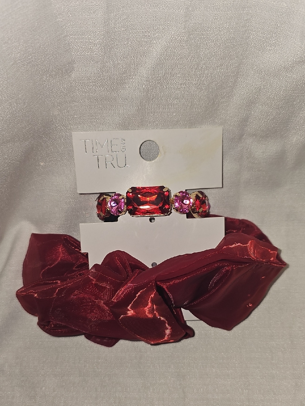 Time and Tru Hair Cuff Set Red Scrunchie, Hair Tie w/Glam Accent (2pc set) New